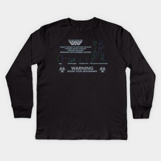 Warning Know Your Xenomorph from the 1979 movie Alien Kids Long Sleeve T-Shirt